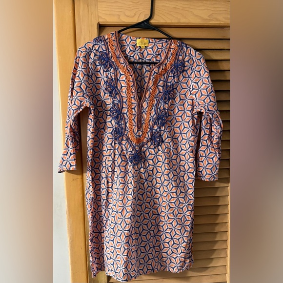 Roberta Roller Rabbit Tops - Roberta Roller Rabbit By Roberta Freymann Orange and Blue Geometric Tunic